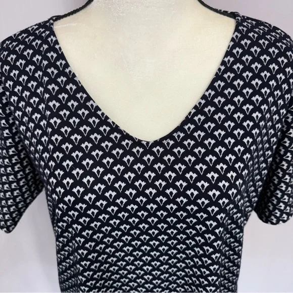 Ann Taylor Black and White Boxy V Neck Short Sleeve Top Size L #1854 - Picture 3 of 9